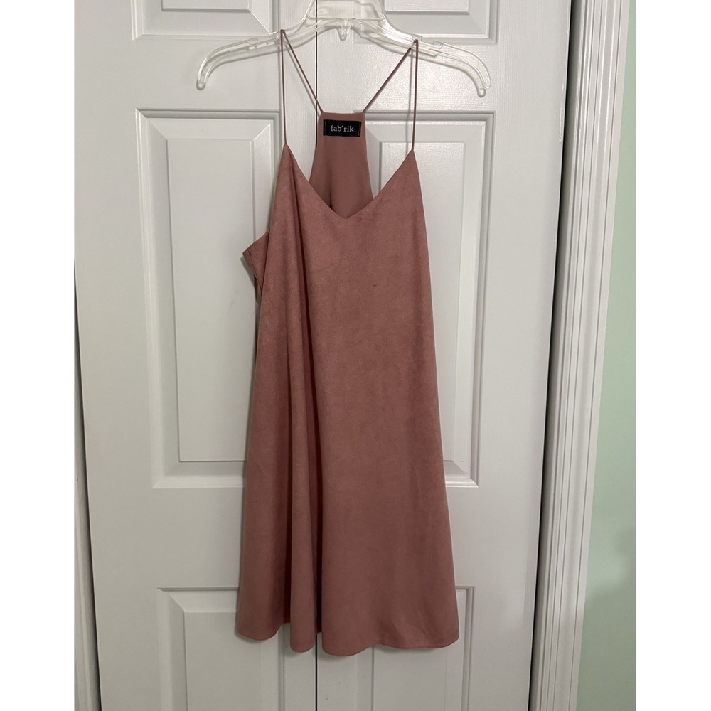 fab'rik Solid Pink Halter Tunic Dress Straps Sleeveless Suede Look Size Large